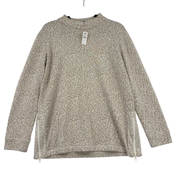 T by Talbots Mock Neck Sweater Size M Beige Cream Leopard Side Zip Pullover - Picture 1 of 12